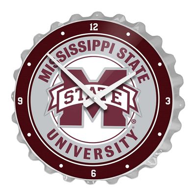 The Fan-Brand NCAA Mississippi State Bulldogs: Gray - Bottle Cap Wall Clock - Sports Team Bar Sign Dcor - Home, Dorm, Garage, Office, Fan Cave