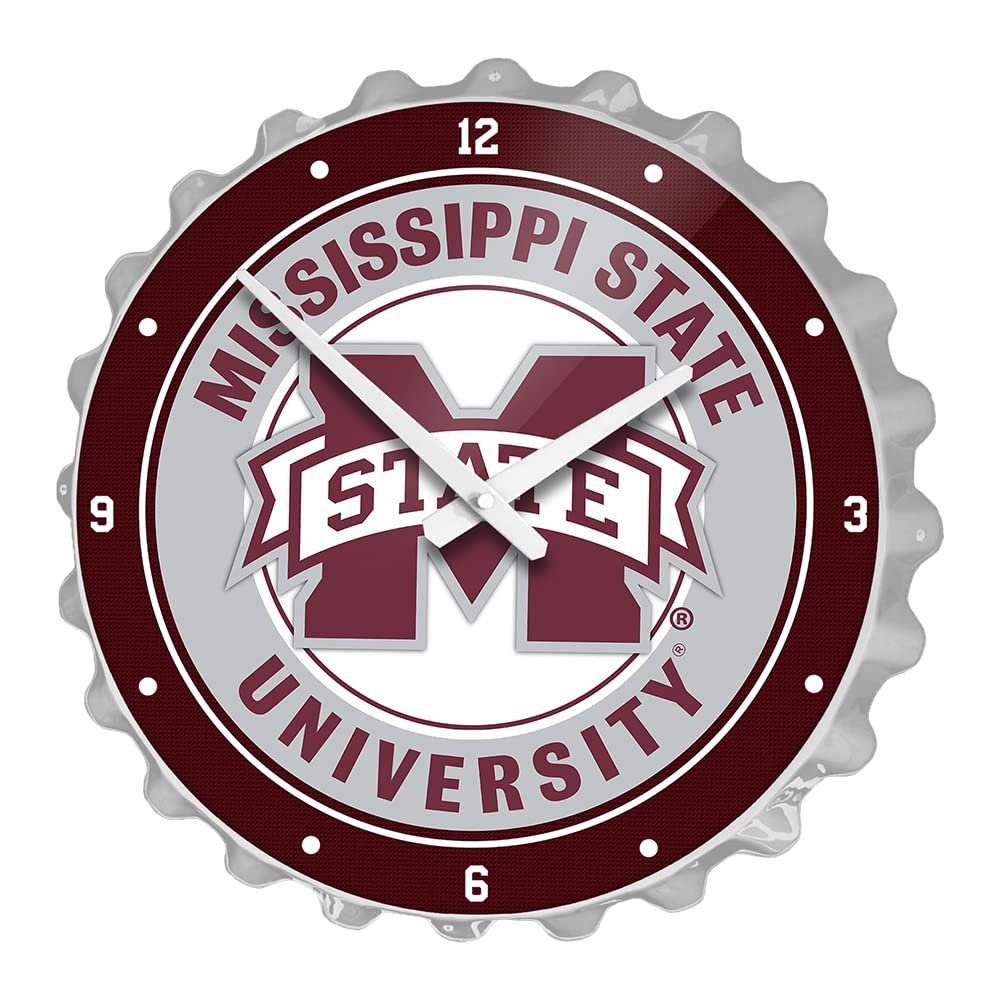The Fan-Brand NCAA Mississippi State Bulldogs: Gray - Bottle Cap Wall Clock - Sports Team Bar Sign Dcor - Home, Dorm, Garage, Office, Fan Cave