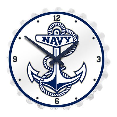 The Fan-Brand NCAA Navy Midshipmen: Anchor: White - Bottle Cap Wall Clock - Sports Team Bar Sign Dcor - Home, Dorm, Garage, Office, Fan Cave
