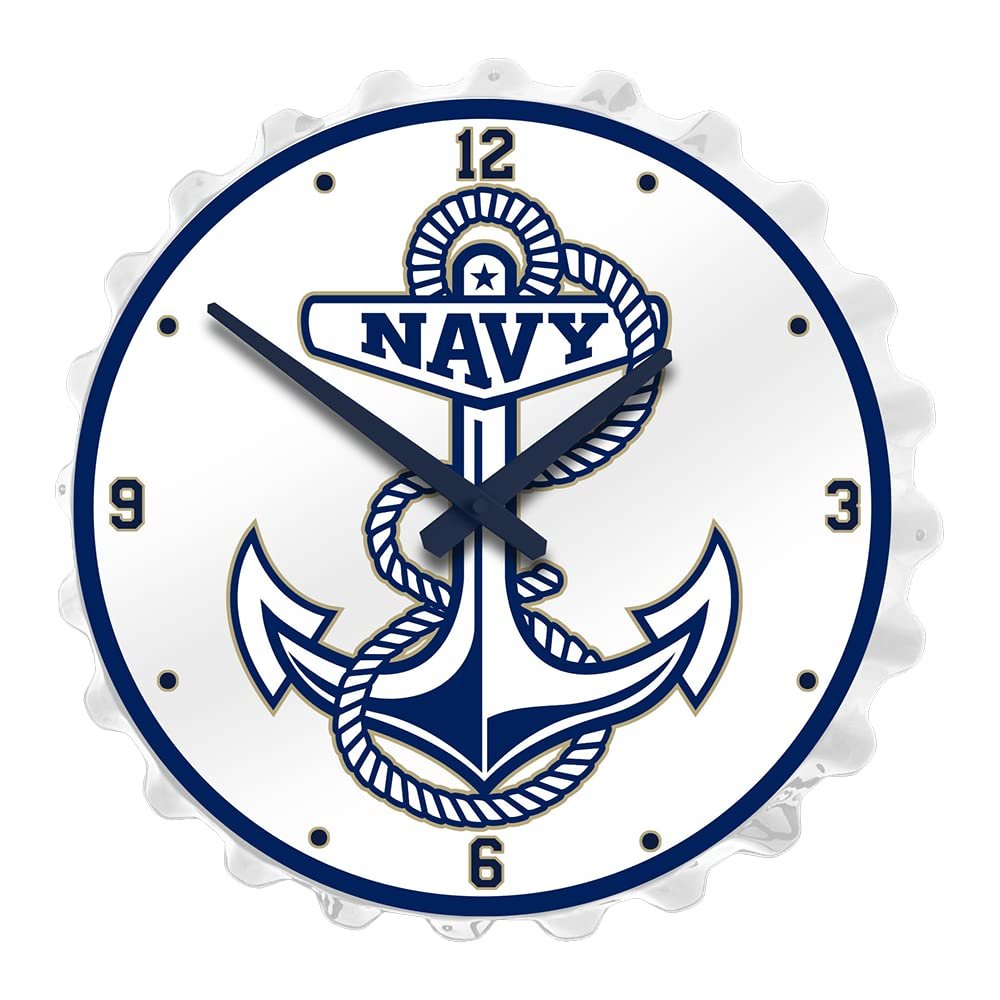The Fan-Brand NCAA Navy Midshipmen: Anchor: White - Bottle Cap Wall Clock - Sports Team Bar Sign Dcor - Home, Dorm, Garage, Office, Fan Cave