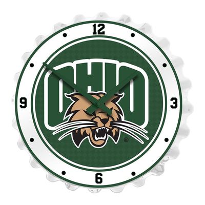The Fan-Brand NCAA Ohio Bobcats: White - Bottle Cap Wall Clock - Sports Team Bar Sign Dcor - Home, Dorm, Garage, Office, Fan Cave