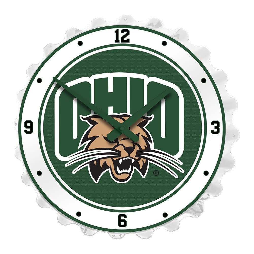 The Fan-Brand NCAA Ohio Bobcats: White - Bottle Cap Wall Clock - Sports Team Bar Sign Dcor - Home, Dorm, Garage, Office, Fan Cave