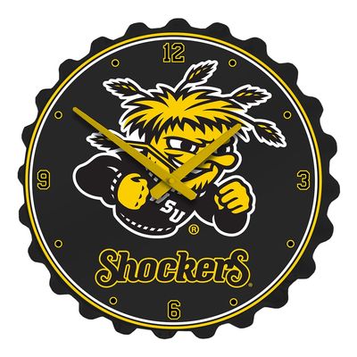 The Fan-Brand NCAA Wichita State Shockers - Bottle Cap Wall Clock - Sports Team Bar Sign Dcor - Home, Dorm, Garage, Office, Fan Cave