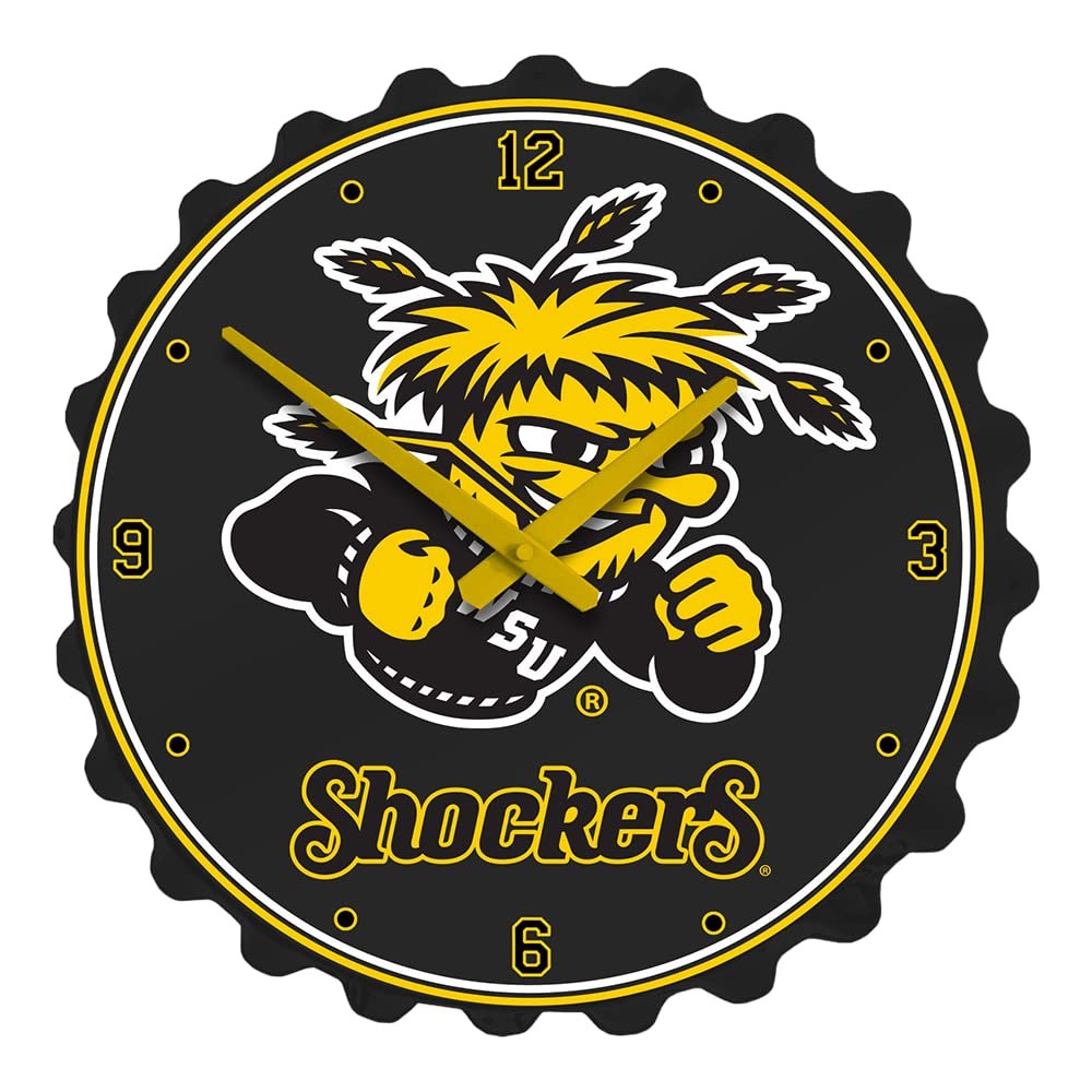 The Fan-Brand NCAA Wichita State Shockers - Bottle Cap Wall Clock - Sports Team Bar Sign Dcor - Home, Dorm, Garage, Office, Fan Cave