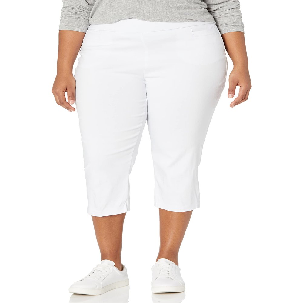 Briggs New York Womens Plus-Size Pull On Capri Pocket Casual Pants, White, 18 Plus