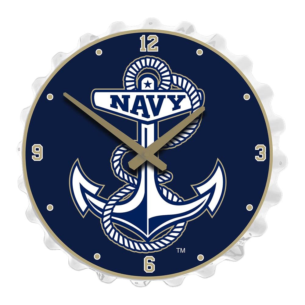 The Fan-Brand NCAA Navy Midshipmen: Anchor: Navy - Bottle Cap Wall Clock - Sports Team Bar Sign Dcor - Home, Dorm, Garage, Office, Fan Cave