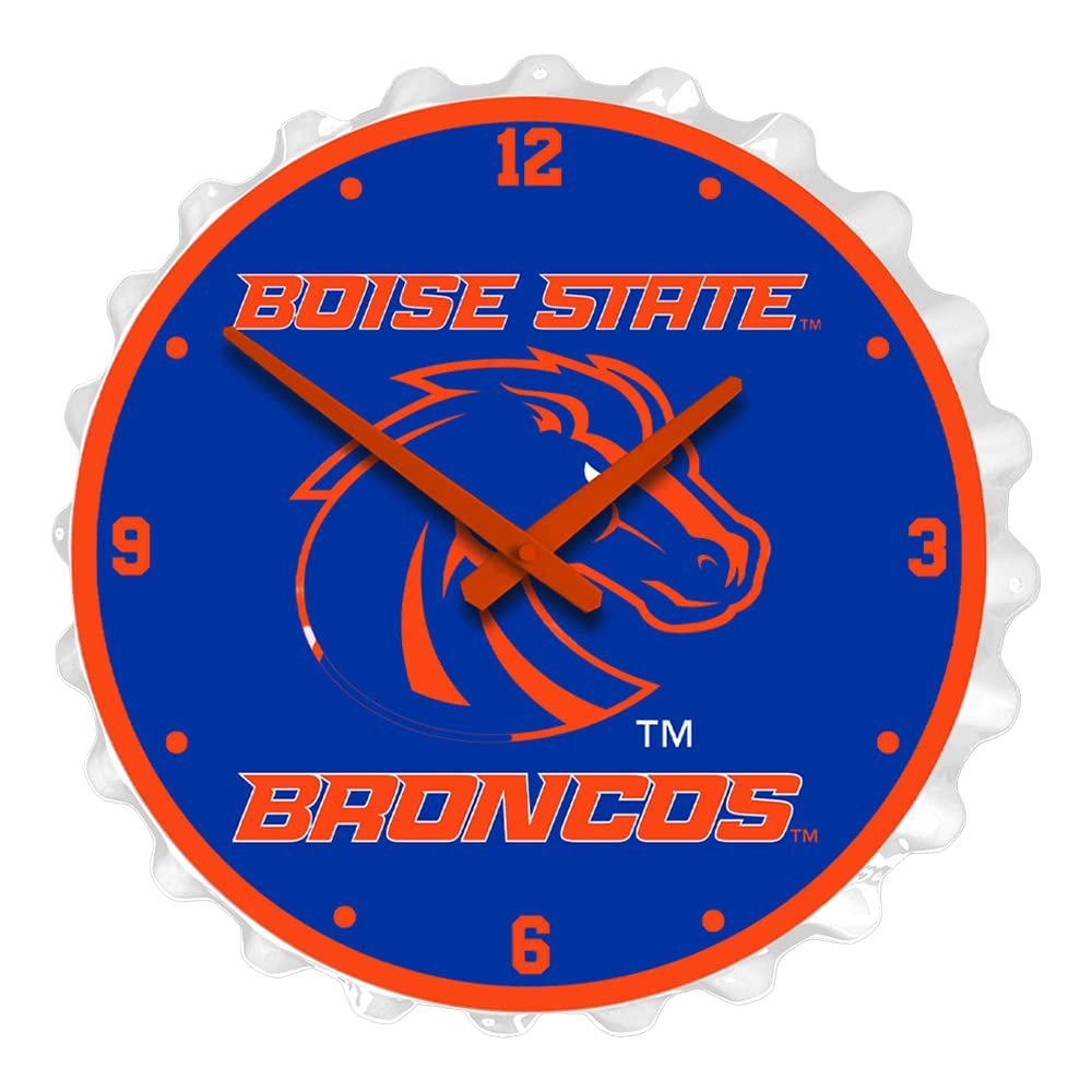 The Fan-Brand NCAA Boise State Broncos: Broncos - Bottle Cap Wall Clock - Sports Team Bar Sign Dcor - Home, Dorm, Garage, Office, Fan Cave