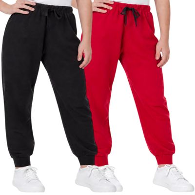 Sweet Hearts Girls Sweatpants - 2 Pack Soft Fleece Athletic Performance Jogger Girls Pants: Made in USA (Sizes 5-18), Size 10-12, Black/Red