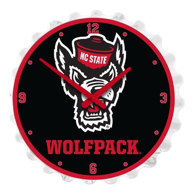 The Fan-Brand NCAA NC State Wolfpack: Tuffy - Bottle Cap Wall Clock - Sports Team Bar Sign Dcor - Home, Dorm, Garage, Office, Fan Cave