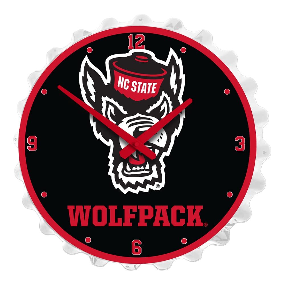 The Fan-Brand NCAA NC State Wolfpack: Tuffy - Bottle Cap Wall Clock - Sports Team Bar Sign Dcor - Home, Dorm, Garage, Office, Fan Cave