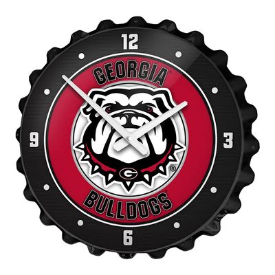 The Fan-Brand NCAA Georgia Bulldogs: UGA: Black - Bottle Cap Wall Clock - Sports Team Bar Sign Dcor - Home, Dorm, Garage, Office, Fan Cave