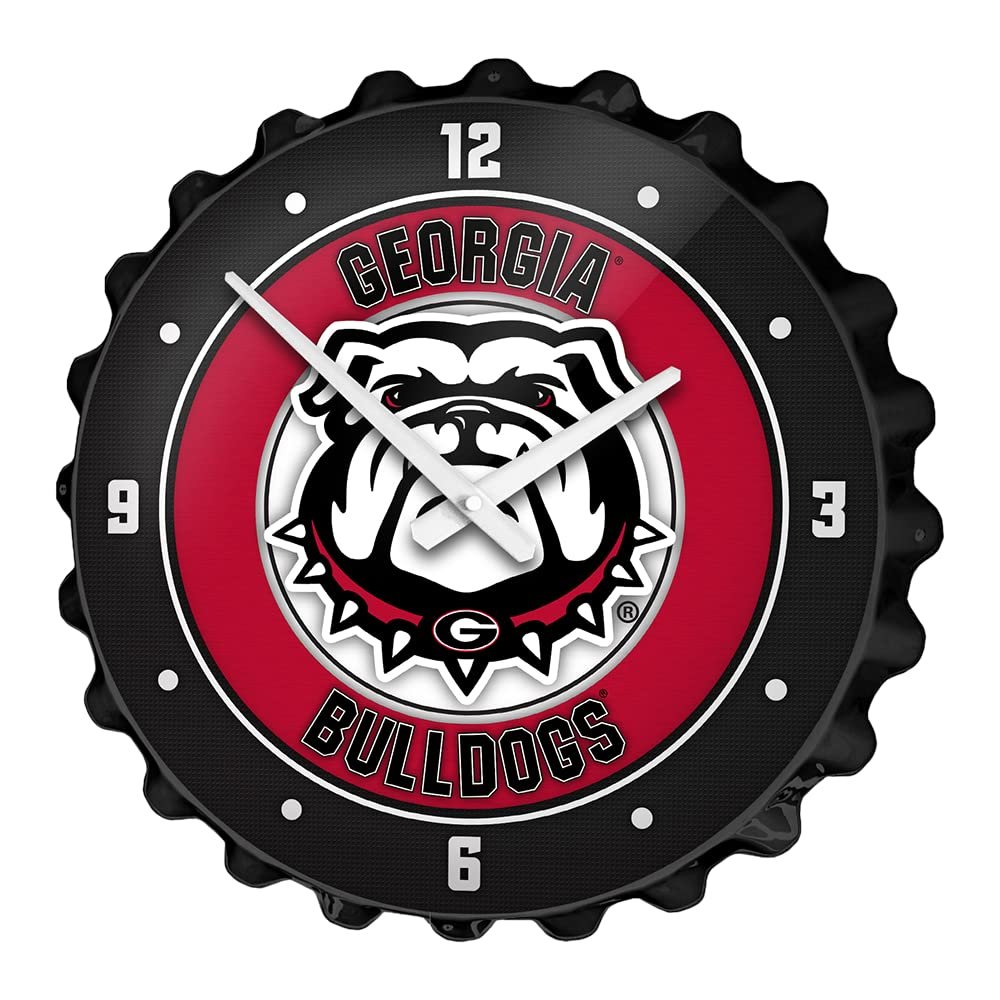 The Fan-Brand NCAA Georgia Bulldogs: UGA: Black - Bottle Cap Wall Clock - Sports Team Bar Sign Dcor - Home, Dorm, Garage, Office, Fan Cave