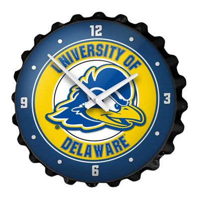 The Fan-Brand NCAA Delaware Blue Hens: Black - Bottle Cap Wall Clock - Sports Team Bar Sign Dcor - Home, Dorm, Garage, Office, Fan Cave