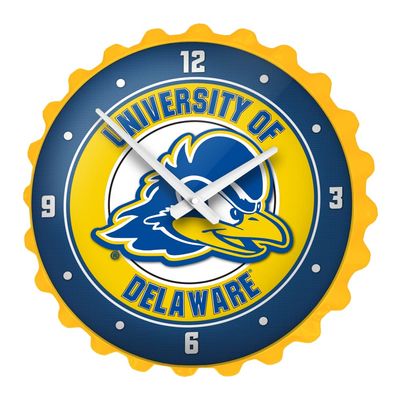 The Fan-Brand NCAA Delaware Blue Hens: Yellow - Bottle Cap Wall Clock - Sports Team Bar Sign Dcor - Home, Dorm, Garage, Office, Fan Cave