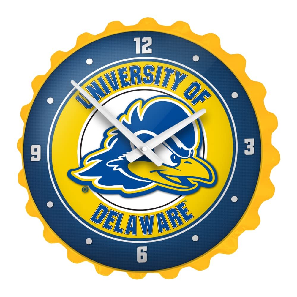 The Fan-Brand NCAA Delaware Blue Hens: Yellow - Bottle Cap Wall Clock - Sports Team Bar Sign Dcor - Home, Dorm, Garage, Office, Fan Cave