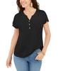 Style & Co. Women's Dolman-Sleeve Henley Linen-Blend Top Black Size Small view 1