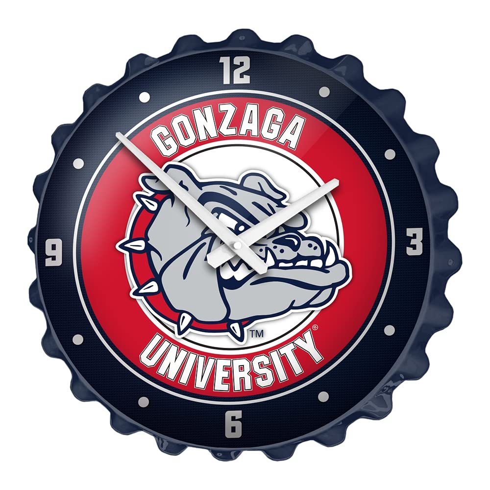 The Fan-Brand NCAA Gonzaga Bulldogs: Navy - Bottle Cap Wall Clock - Sports Team Bar Sign Dcor - Home, Dorm, Garage, Office, Fan Cave
