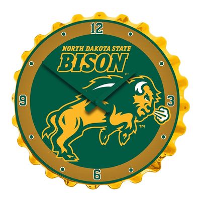 The Fan-Brand NCAA North Dakota State Bison: Charging, Green - Bottle Cap Wall Clock - Sports Team Bar Sign Dcor - Home, Dorm, Garage, Office, Fan Cave