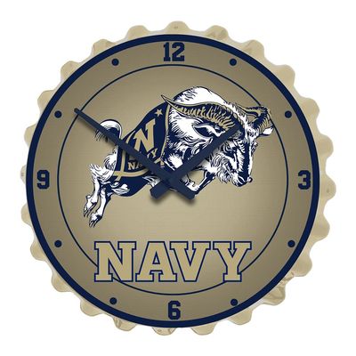 The Fan-Brand NCAA Navy Midshipmen: Bill The Goat - Bottle Cap Wall Clock - Sports Team Bar Sign Dcor - Home, Dorm, Garage, Office, Fan Cave