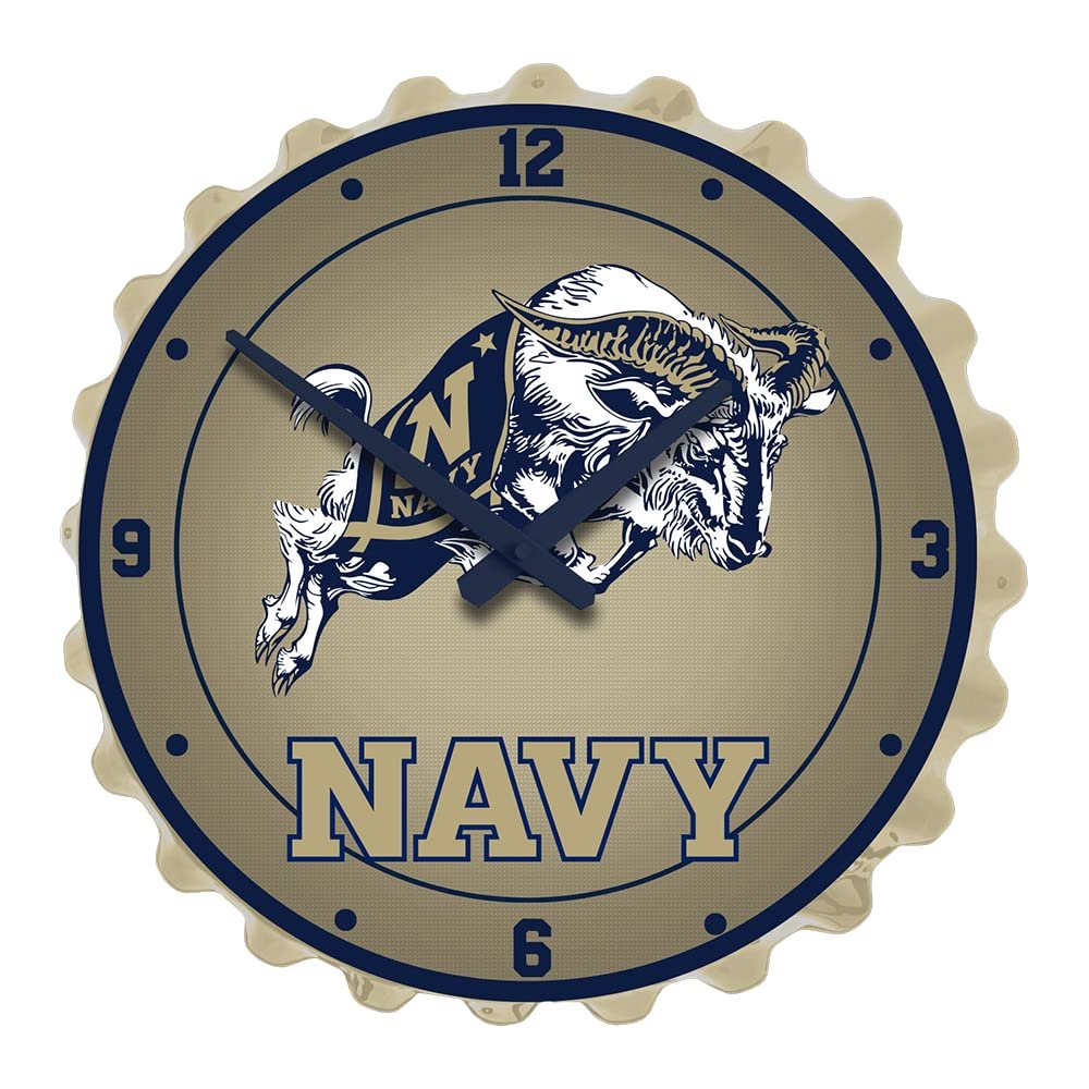 The Fan-Brand NCAA Navy Midshipmen: Bill The Goat - Bottle Cap Wall Clock - Sports Team Bar Sign Dcor - Home, Dorm, Garage, Office, Fan Cave