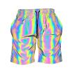 Akkad Kuti Men Rainbow Reflective Shorts Night Glow Fluorescent Jogger Casual Running Pockets Shorts with Drawstring(Rainbow Shorts,S) view 1