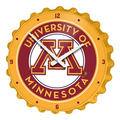 The Fan-Brand NCAA Minnesota Golden Gophers: Gold - Bottle Cap Wall Clock - Sports Team Bar Sign Dcor - Home, Dorm, Garage, Office, Fan Cave