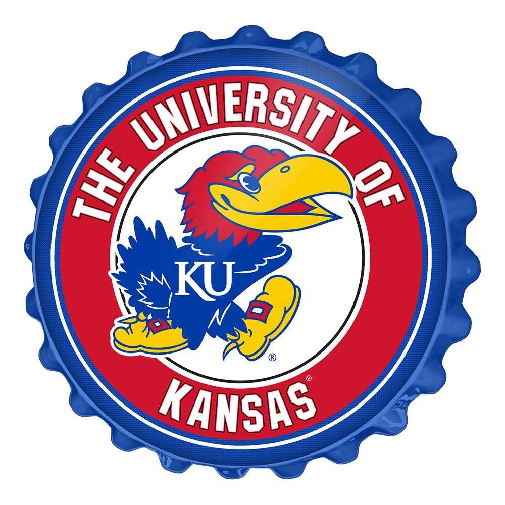 The Fan-Brand NCAA Kansas Jayhawks: Bottle Cap Wall Sign - Football, Basketball & Baseball Wall Decor - College Sports Dcor for Home, Office, Game Room, Fan Cave & Garage - USA Made