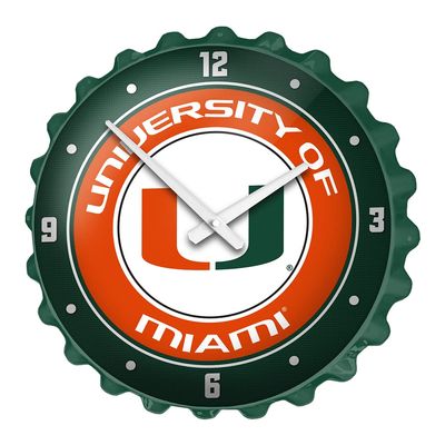 The Fan-Brand NCAA Miami Hurricans: Green - Bottle Cap Wall Clock - Sports Team Bar Sign Dcor - Home, Dorm, Garage, Office, Fan Cave
