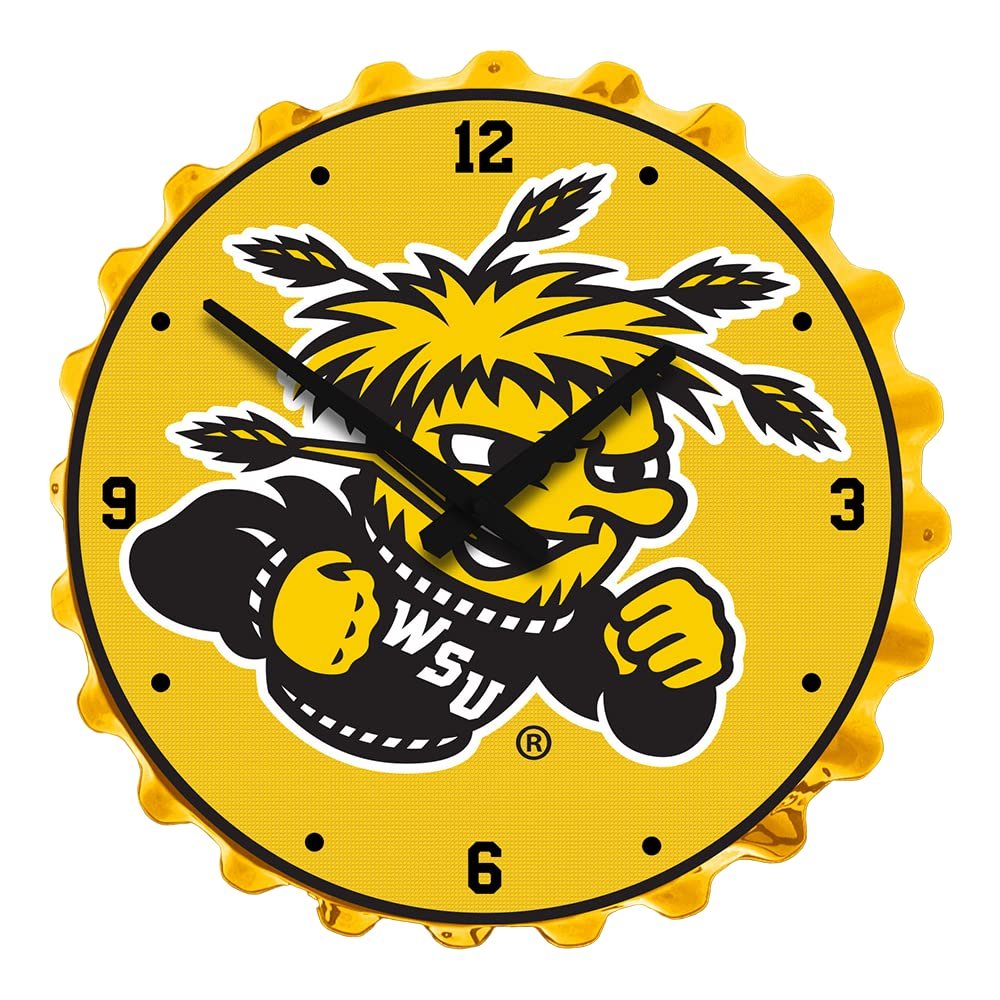 The Fan-Brand NCAA Wichita State Shockers: WuShock - Bottle Cap Wall Clock - Sports Team Bar Sign Dcor - Home, Dorm, Garage, Office, Fan Cave
