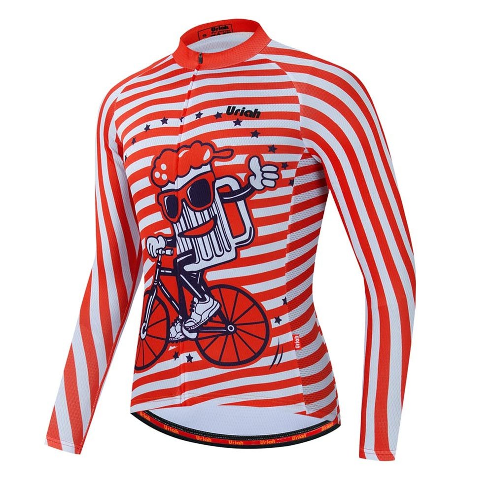 Uriah Men's Cycling Jersey Thermal Fleece Long Sleeve Reflective with Rear Zippered Bag Bag Cheer Race Size XXL
