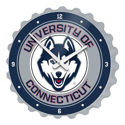 The Fan-Brand NCAA UConn Huskies: Silver - Bottle Cap Wall Clock - Sports Team Bar Sign Dcor - Home, Dorm, Garage, Office, Fan Cave