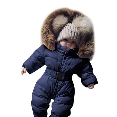 Boy Baby Coat Jumpsuit Warm Girl Winter Infant Jacket Outerwear Hooded Romper Boys (P-Dark Blue, 9-12 Months)