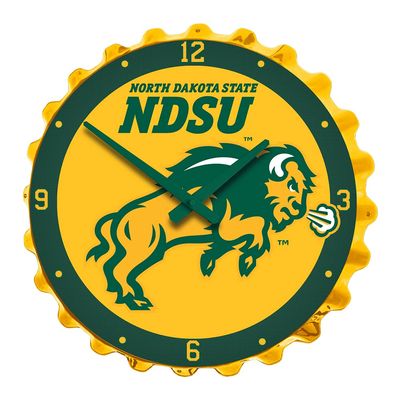 The Fan-Brand NCAA North Dakota State Bison: Charging, Yellow - Bottle Cap Wall Clock - Sports Team Bar Sign Dcor - Home, Dorm, Garage, Office, Fan Cave