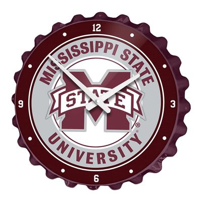 The Fan-Brand NCAA Mississippi State Bulldogs: Maroon - Bottle Cap Wall Clock - Sports Team Bar Sign Dcor - Home, Dorm, Garage, Office, Fan Cave