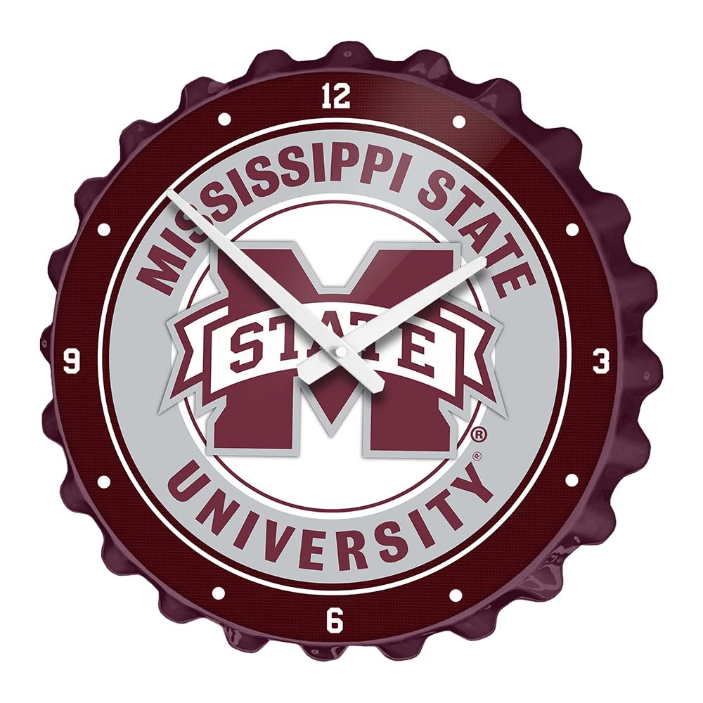 The Fan-Brand NCAA Mississippi State Bulldogs: Maroon - Bottle Cap Wall Clock - Sports Team Bar Sign Dcor - Home, Dorm, Garage, Office, Fan Cave
