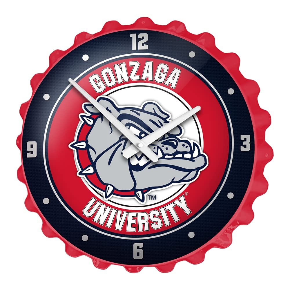 The Fan-Brand NCAA Gonzaga Bulldogs: Red - Bottle Cap Wall Clock - Sports Team Bar Sign Dcor - Home, Dorm, Garage, Office, Fan Cave