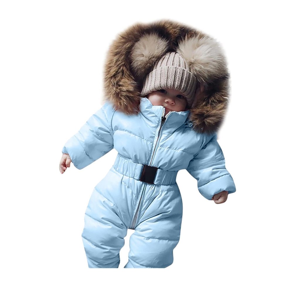 Boy Baby Coat Jumpsuit Warm Girl Winter Infant Jacket Outerwear Hooded Romper Boys Coat&jacket (P-Blue, 18-24 Months)