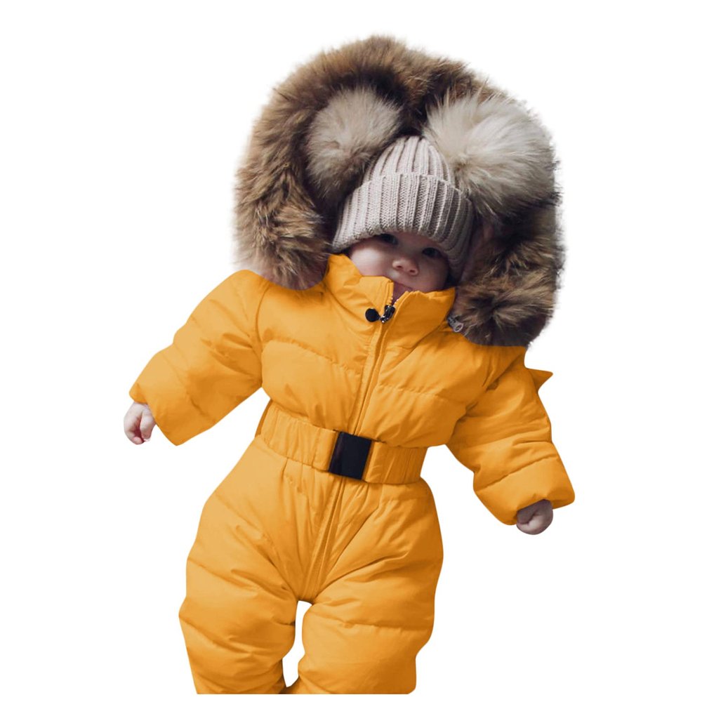 Boy Baby Coat Jumpsuit Warm Girl Winter Infant Jacket Outerwear Hooded Romper Boys Coat&Jacket (P-Yellow, 0-3 Months)