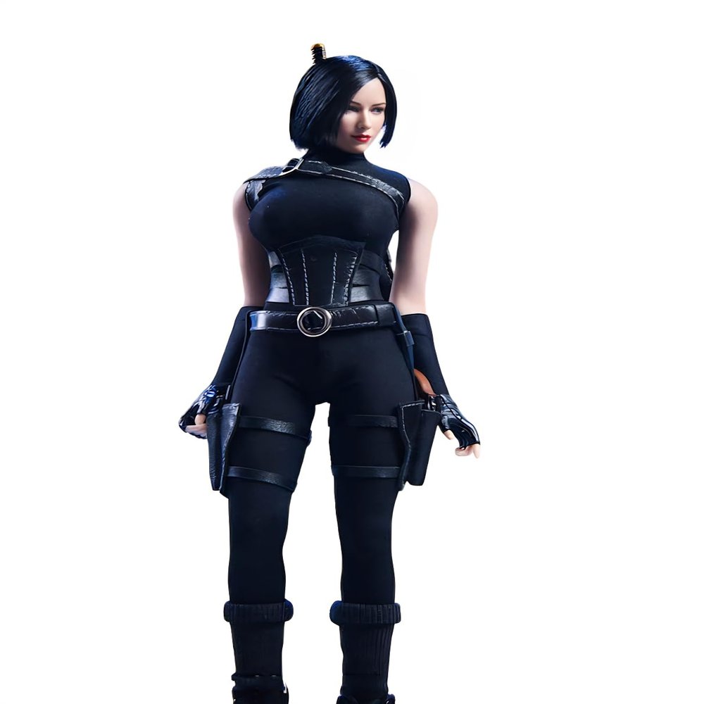 1/6 Scale Female Clothes,Female Black Assassin Tights Bodysuit Clothing with Shoulder Strap Belt Accessory for 12inch PH TBL JO Soldier Body
