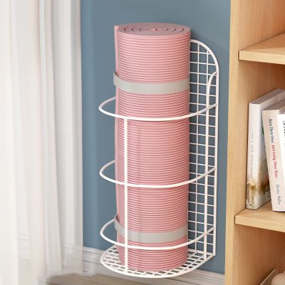 C'ESTBON Yoga Mat Rack Wall-Mounted/Flooring Standing, Suit for Large Size Yoga Mat, Roller Wheel Storage Holder, Multifunctional Shelf Home Gym Exerciser (Color : White, Size : 25x25x54cm)