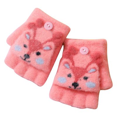Fingerless Convertible for Girls Cover Top Boys Kids Gloves Winter Wool Flip Winter Sports Equipment Full Helmet (Pink, One Size)