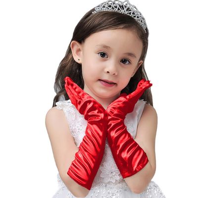 Kids Satin Opera Gloves Long Shiny Dress Up Gloves Stretchy Flapper Elbow Gloves for Girl Princess 4-9year