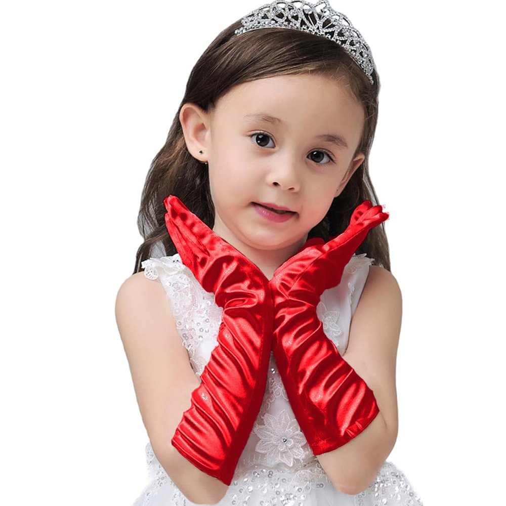 Kids Satin Opera Gloves Long Shiny Dress Up Gloves Stretchy Flapper Elbow Gloves for Girl Princess 4-9year