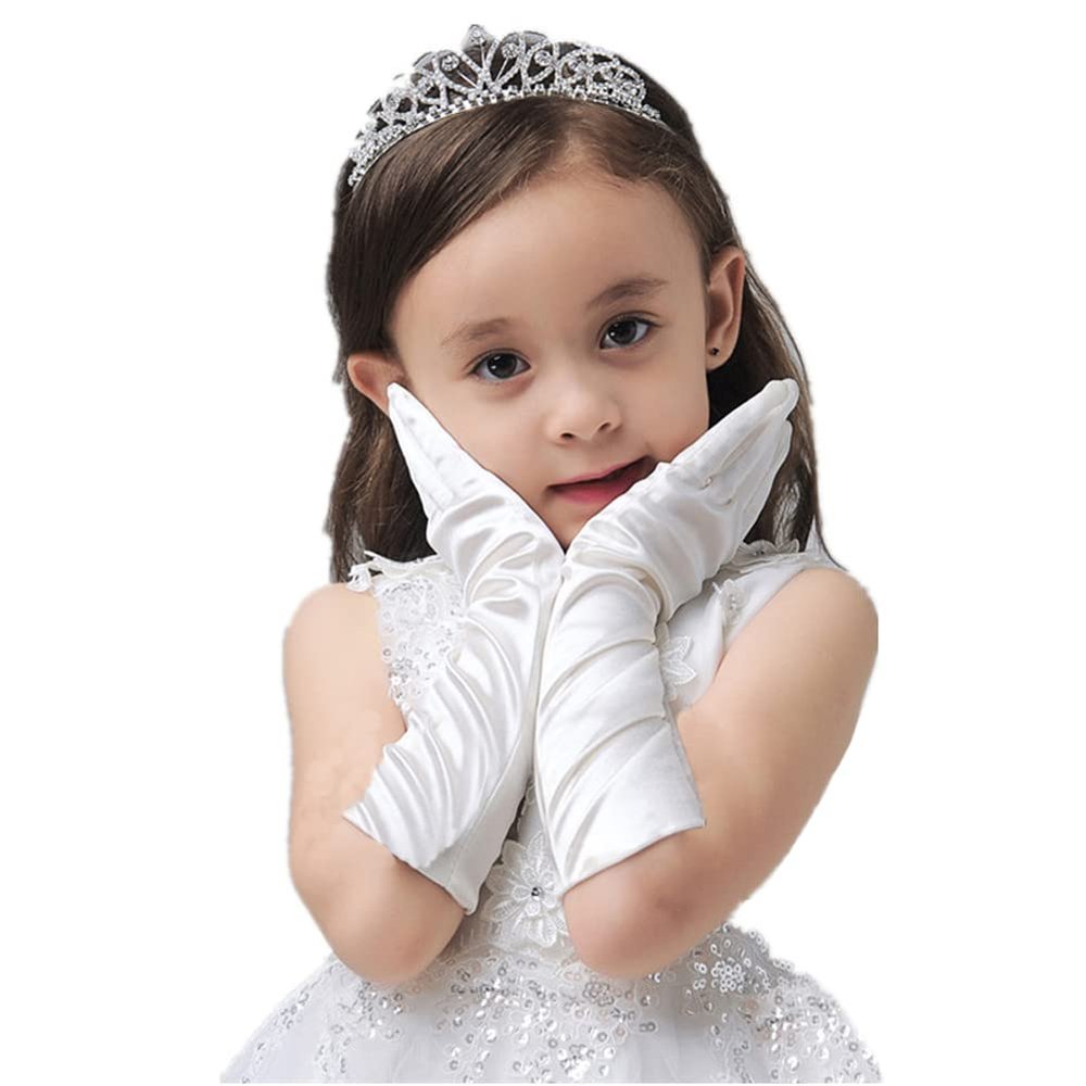 Kids Satin Opera Gloves Long Shiny Dress Up Gloves Stretchy Flapper Elbow Gloves for Girl Princess 4-9year