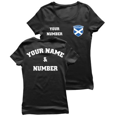 lepni.me Womens Scotland Football Shirt Your Name Number Scottish Flag Badge Personalized Jersey Custom Soccer World Cup 2022 (S Black Multi Color)