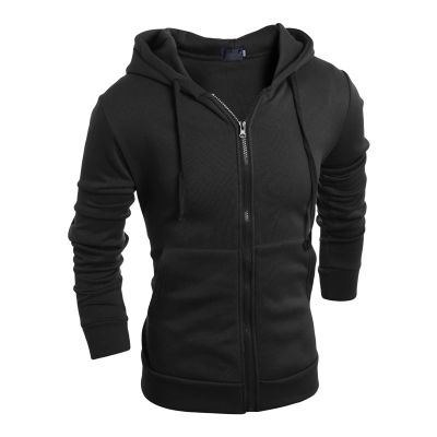 Maiyifu-GJ Men's Long Sleeve Full Zip Hoodie Casual Lightweight Cotton Hooded Sweatshirt Loose Fit Hoodies With Kanga Pocket (Black,Large)