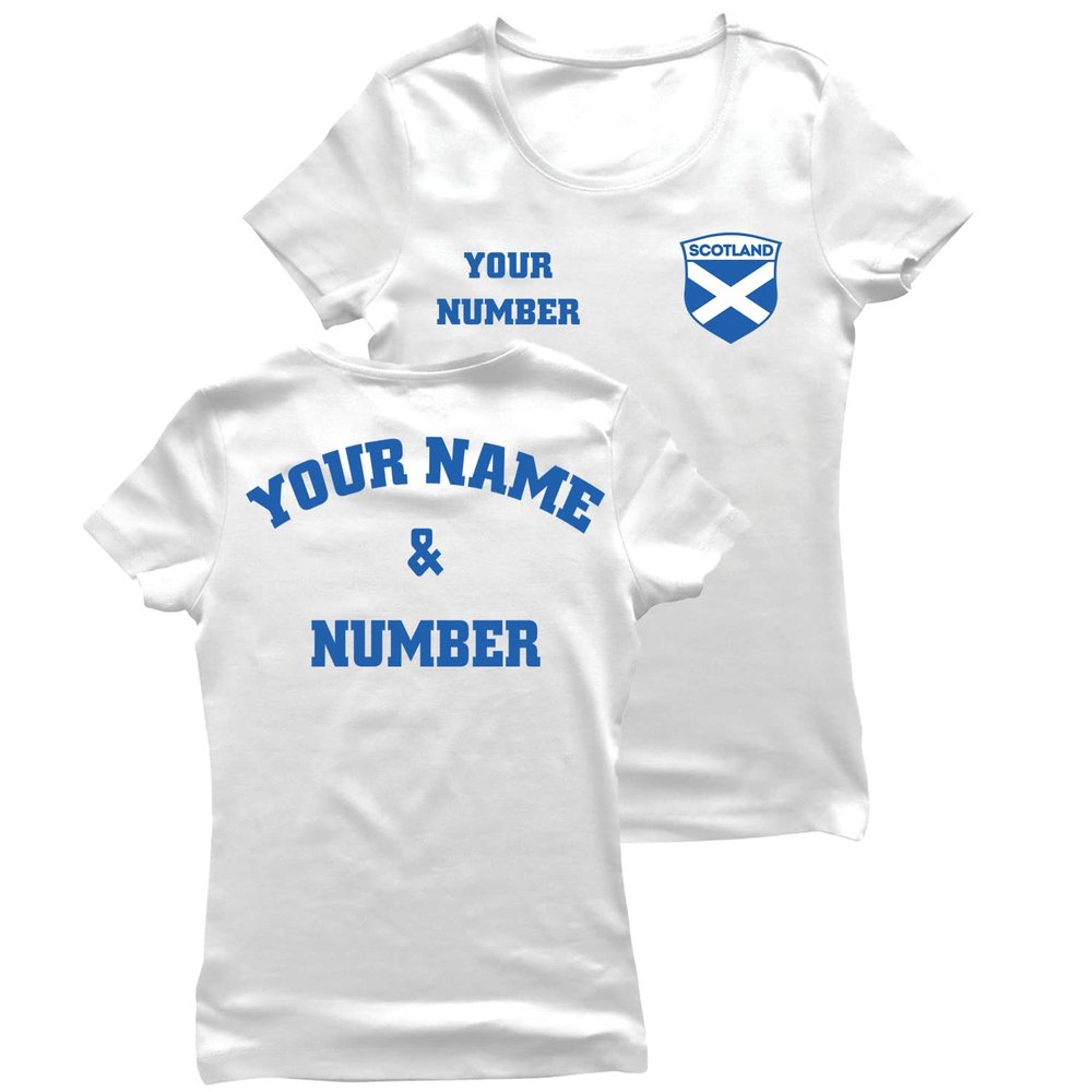 lepni.me Womens Scotland Football Shirt Your Name Number Scottish Flag Badge Personalized Jersey Custom Soccer World Cup 2022 (XL White Multi Color)