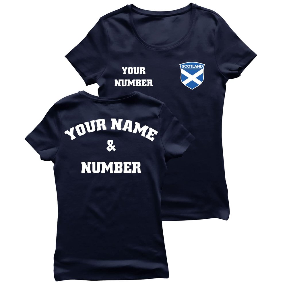 lepni.me Womens Scotland Football Shirt Your Name Number Scottish Flag Badge Personalized Jersey Custom Soccer World Cup 2022 (M Navy Blue Multi Color)