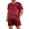 Ekouaer Men Silk Pajamas Set 2 Piece Pjs Soft Satin Sleepwear Shorts Button Down Tops Loungewear with Pockets Wine Red