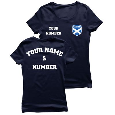 lepni.me Womens Scotland Football Shirt Your Name Number Scottish Flag Badge Personalized Jersey Custom Soccer World Cup 2022 (XXL Navy Blue Multi Color)